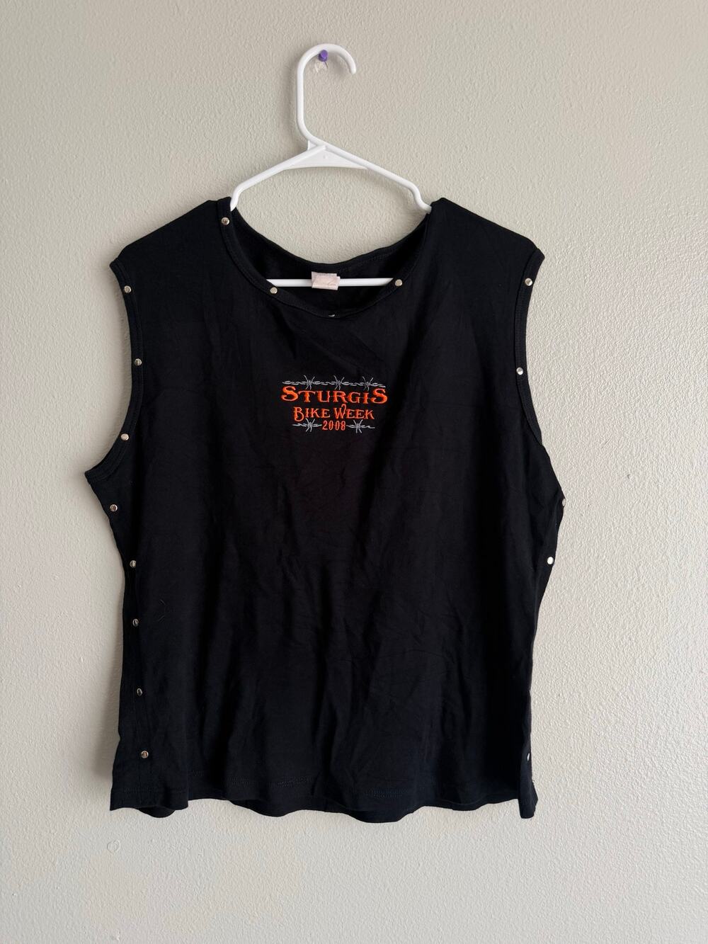 Vintage 2008 Sturgis Bike Week Studded Sleeveless Top Black - Size 2x